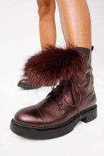 Load image into Gallery viewer, The Kajapati Burgundy Leather Natural Fur Mid Calf Women Boot