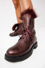 Load image into Gallery viewer, The Kajapati Burgundy Leather Natural Fur Mid Calf Women Boot