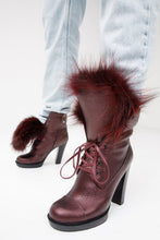 Load image into Gallery viewer, The Melo Burgundy Leather Natural Mid Calf Platform Heel Women Boot