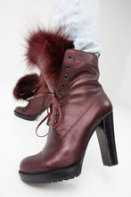 Load image into Gallery viewer, The Melo Burgundy Leather Natural Mid Calf Platform Heel Women Boot