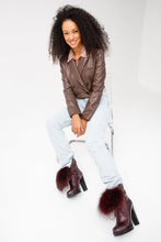 Load image into Gallery viewer, The Melo Burgundy Leather Natural Mid Calf Platform Heel Women Boot
