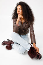 Load image into Gallery viewer, The Melo Burgundy Leather Natural Mid Calf Platform Heel Women Boot