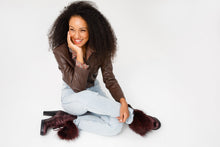 Load image into Gallery viewer, The Melo Burgundy Leather Natural Mid Calf Platform Heel Women Boot