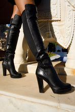 Load image into Gallery viewer, The Sao Paulo Black Leather Knee High Platform Heel Women Boot