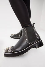 Load image into Gallery viewer, The Vuvulane Black Spike Leather Ankle Women Boot