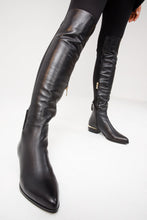 Load image into Gallery viewer, The Fairoks Black Leather Pointy Toe Knee High Women Boot