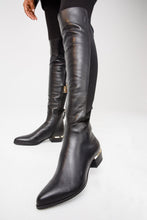 Load image into Gallery viewer, The Fairoks Black Leather Pointy Toe Knee High Women Boot