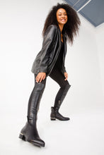 Load image into Gallery viewer, The Fairoks Black Leather Pointy Toe Knee High Women Boot