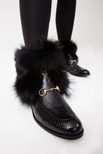 Load image into Gallery viewer, The Izmir Black Patent Leather Natural Fur Mid Calf Women  Boot