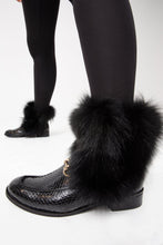 Load image into Gallery viewer, The Izmir Black Patent Leather Natural Fur Mid Calf Women  Boot