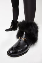 Load image into Gallery viewer, The Izmir Black Patent Leather Natural Fur Mid Calf Women  Boot