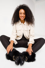 Load image into Gallery viewer, The Izmir Black Patent Leather Natural Fur Mid Calf Women  Boot