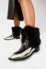 Load image into Gallery viewer, The Izmir Black &amp; Gold Leather Natural Fox Fur Mid Calf Women Boot