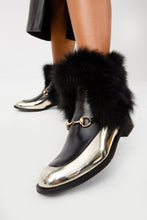 Load image into Gallery viewer, The Izmir Black &amp; Gold Leather Natural Fox Fur Mid Calf Women Boot