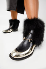 Load image into Gallery viewer, The Izmir Black &amp; Gold Leather Natural Fox Fur Mid Calf Women Boot