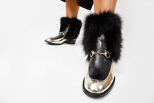Load image into Gallery viewer, The Izmir Black &amp; Gold Leather Natural Fox Fur Mid Calf Women Boot