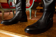 Load image into Gallery viewer, The Rand Black Leather Double Buckle Brogue Men Boot with a Zipper