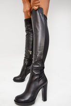 Load image into Gallery viewer, The Sao Paulo Black Leather Knee High Platform Heel Women Boot