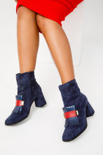 Load image into Gallery viewer, The Luksor Navy Blue Suede Leather Block Heel Women Boot