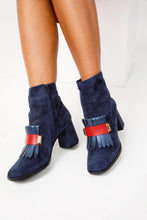 Load image into Gallery viewer, The Luksor Navy Blue Suede Leather Block Heel Women Boot