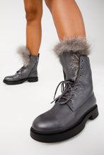 Load image into Gallery viewer, The Kajapati Gray Leather Natural Fur Mid Calf Women Boot