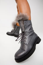 Load image into Gallery viewer, The Kajapati Gray Leather Natural Fur Mid Calf Women Boot
