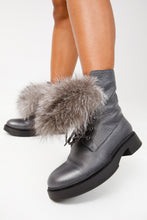 Load image into Gallery viewer, The Kajapati Gray Leather Natural Fur Mid Calf Women Boot
