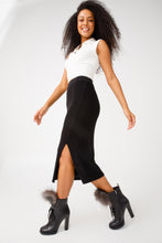 Load image into Gallery viewer, The Melo Black Leather Natural Fur Mid Calf Platform Heel Women Boot