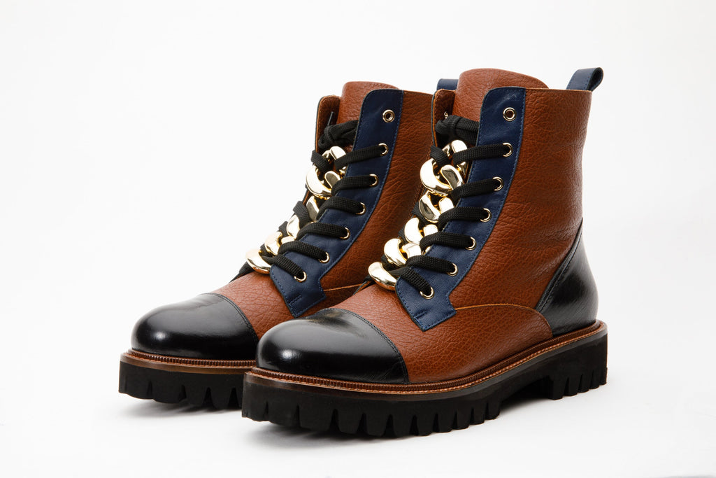 The Belgrad Brown  Leather Lace-Up Ankle Women Boot With a Side Zipper Final Sale!