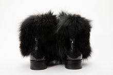 Load image into Gallery viewer, The Izmir Black Patent Leather Natural Fur Mid Calf Women  Boot
