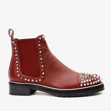 Load image into Gallery viewer, The Vuvulane Burgundy Spike Leather Ankle Women  Boot