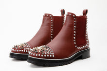 Load image into Gallery viewer, The Vuvulane Burgundy Spike Leather Ankle Women  Boot