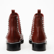 Load image into Gallery viewer, The Vuvulane Burgundy Spike Leather Ankle Women  Boot