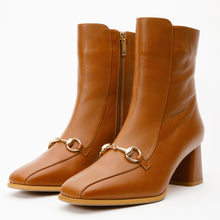 Load image into Gallery viewer, The Bukres Tan Leather Block Heel Mid Calf Women Boot