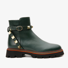 Load image into Gallery viewer, The Prag Green Leather Ankle Women Booto