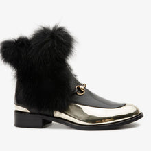 Load image into Gallery viewer, The Izmir Black &amp; Gold Leather Natural Fox Fur Mid Calf Women Boot