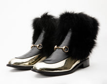 Load image into Gallery viewer, The Izmir Black &amp; Gold Leather Natural Fox Fur Mid Calf Women Boot