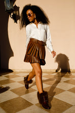 Load image into Gallery viewer, The Izmir Brown Patent Leather Natural Fur Mid Calf Women Boot