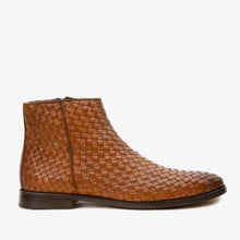 Load image into Gallery viewer, The Wellington Tan Handwoven Leather Men Boot with a Zipper Final Sale!