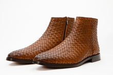 Load image into Gallery viewer, The Wellington Tan Handwoven Leather Men Boot with a Zipper Final Sale!