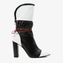 Load image into Gallery viewer, The Lucca Black &amp; White Leather Mid Calf High Heel Women Boot Limited Edition