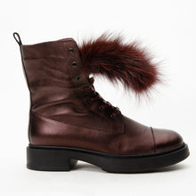Load image into Gallery viewer, The Kajapati Burgundy Leather Natural Fur Mid Calf Women Boot