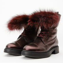Load image into Gallery viewer, The Kajapati Burgundy Leather Natural Fur Mid Calf Women Boot