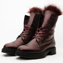Load image into Gallery viewer, The Kajapati Burgundy Leather Natural Fur Mid Calf Women Boot
