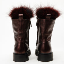Load image into Gallery viewer, The Kajapati Burgundy Leather Natural Fur Mid Calf Women Boot