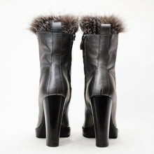 Load image into Gallery viewer, The Melo Gray Leather Natural Fur Mid Calf Platform Heel Women Boot
