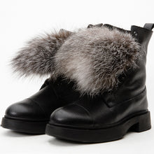 Load image into Gallery viewer, The Kajapati Black Leather Natural Fur Mid Calf Women Boot