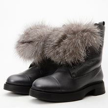 Load image into Gallery viewer, The Kajapati Gray Leather Natural Fur Mid Calf Women Boot