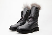 Load image into Gallery viewer, The Kajapati Gray Leather Natural Fur Mid Calf Women Boot