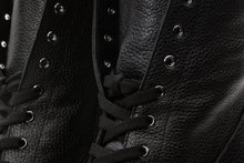 Load image into Gallery viewer, The Melo Black Leather Natural Fur Mid Calf Platform Heel Women Boot